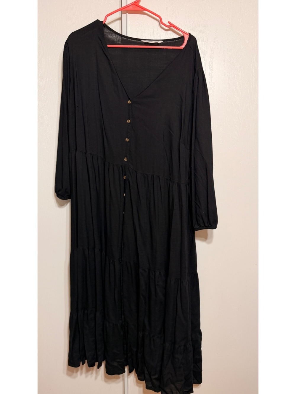Sonoma Goods For Life Women’s 3X Black Tiered Maxi Dress Long Sleeve Pockets